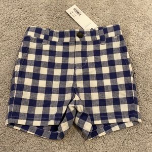 Janie & Jack Linen navy and white check shorts Sz 6-12 months